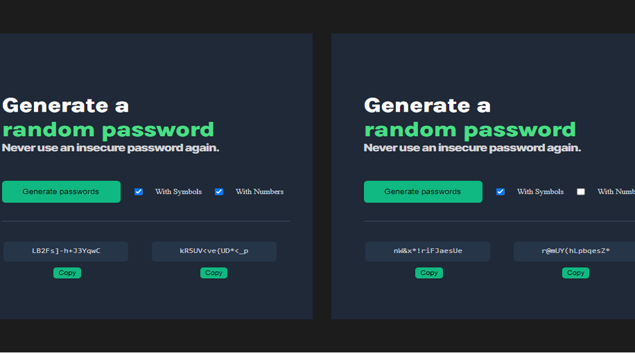 Password Generator Results